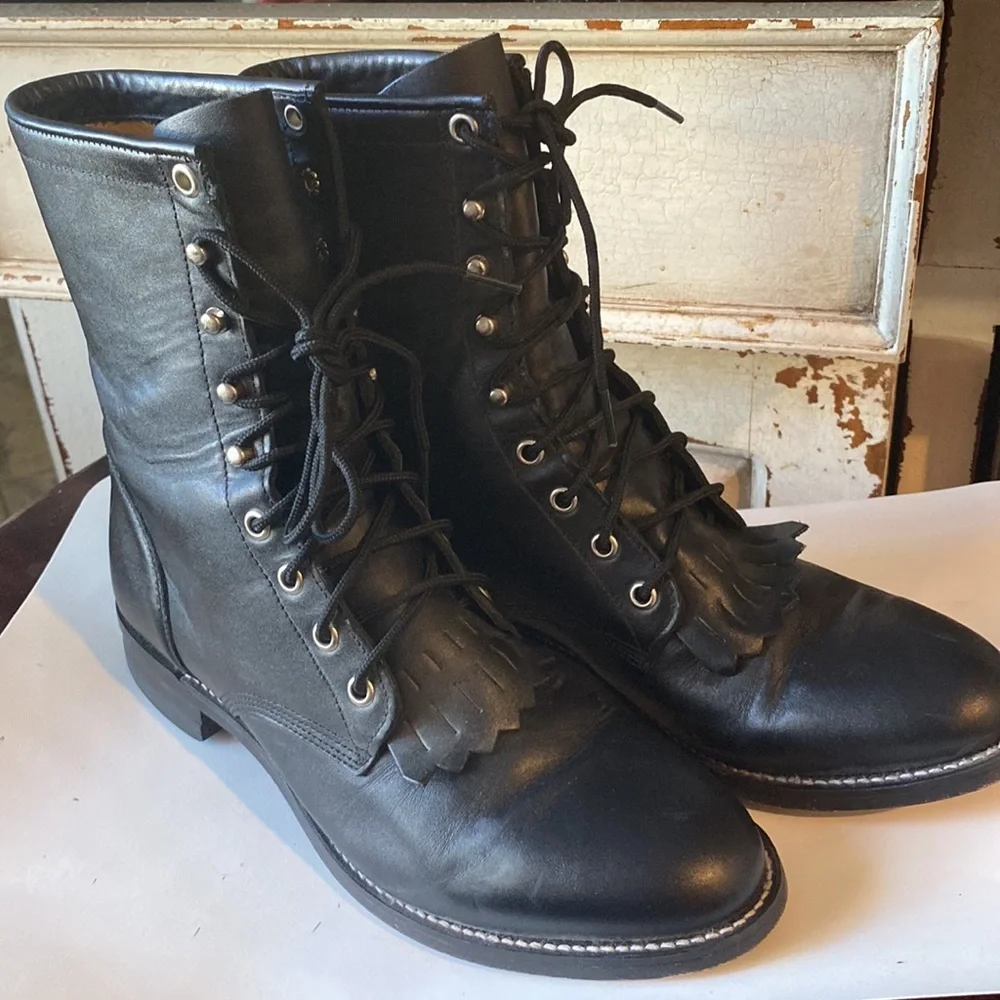 - Justin Boots, Black Elephant Packer Boots-8.5 D